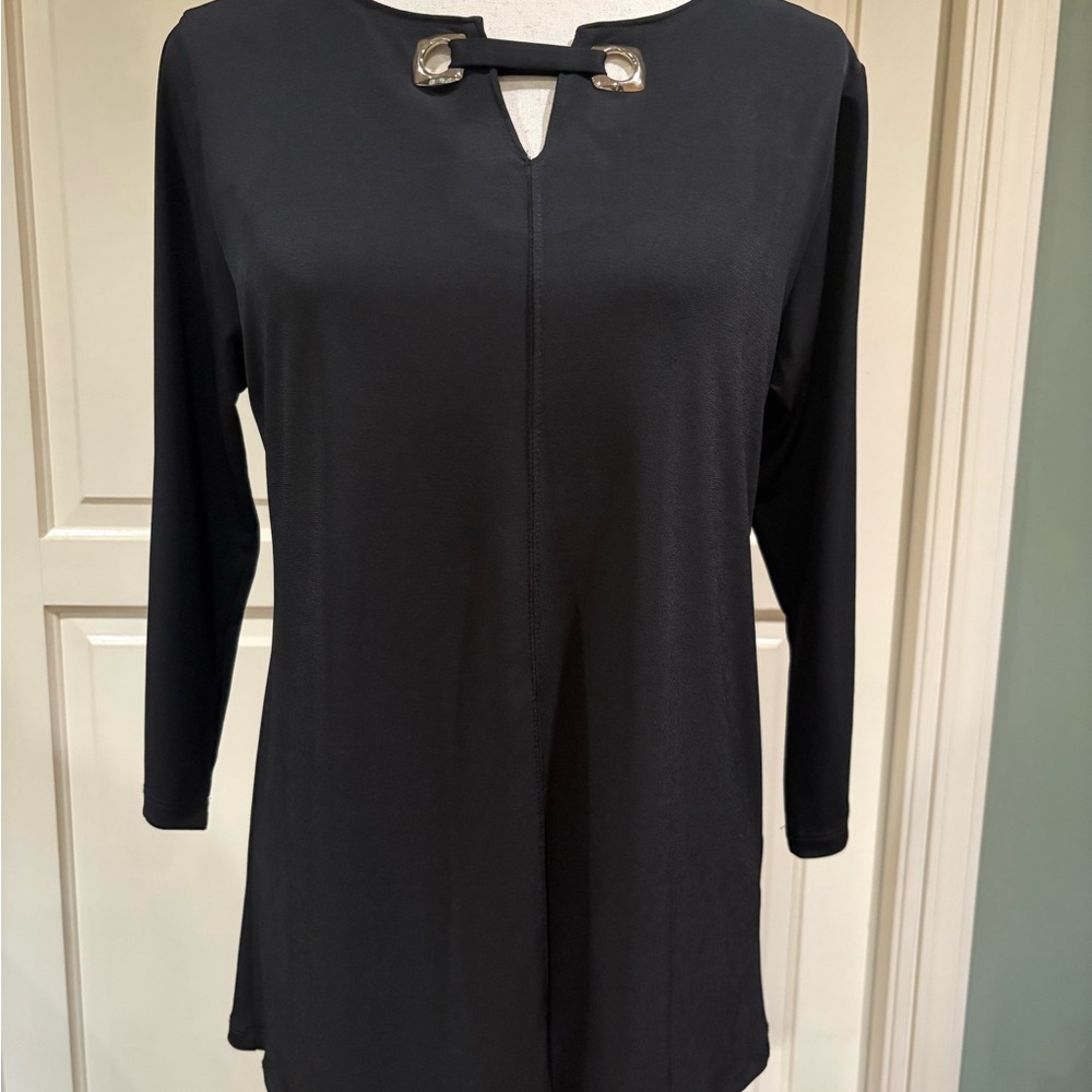 Nina Leonard Black Top with Silver Accents